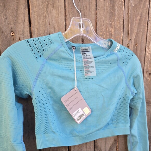 NWT Gymshark Flawless Knit Long Sleeve Seamless Crop Top Dusky Teal S - Picture 2 of 6